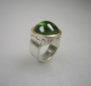 Ring 925 Silber = 750 Gelbgold mit Turmalin Cabochon rund ca.17mm, mehr Details: klick