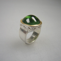 Ring 925 Silber = 750 Gelbgold mit Turmalin Cabochon rund ca.17mm