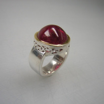 Ring 925 Silber + 750 Gelbgold mit Turmalin Cabochon ca.16x17mm